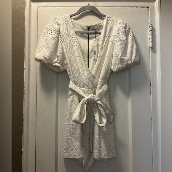 Alice + Olivia Eyelet Puff Sleeve Romper - Picture 3 of 7